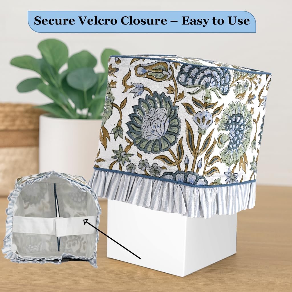 Hand Block Print Cotton Tissue Box Cover - Asparagus Green