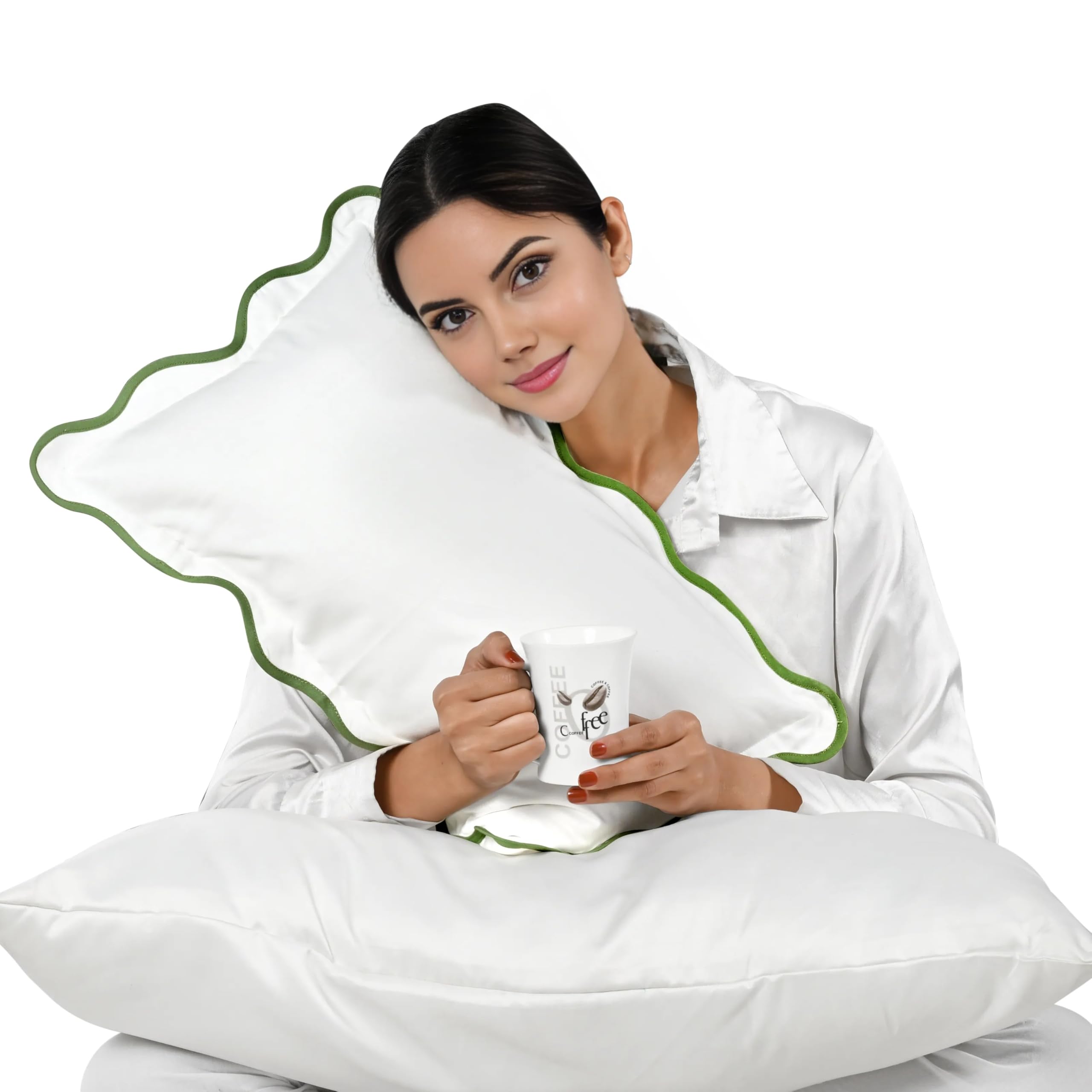 Hand Block Print Cotton Throw Pillow Cover - White With Green