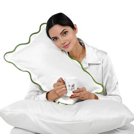 Hand Block Print Cotton Throw Pillow Cover - White With Green