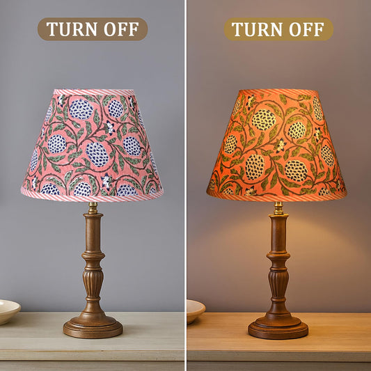 Hand Block Print Cotton Lampshade - Dark Salmon Pink