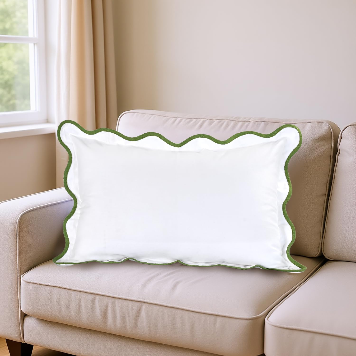 Hand Block Print Cotton Throw Pillow Cover - White With Green