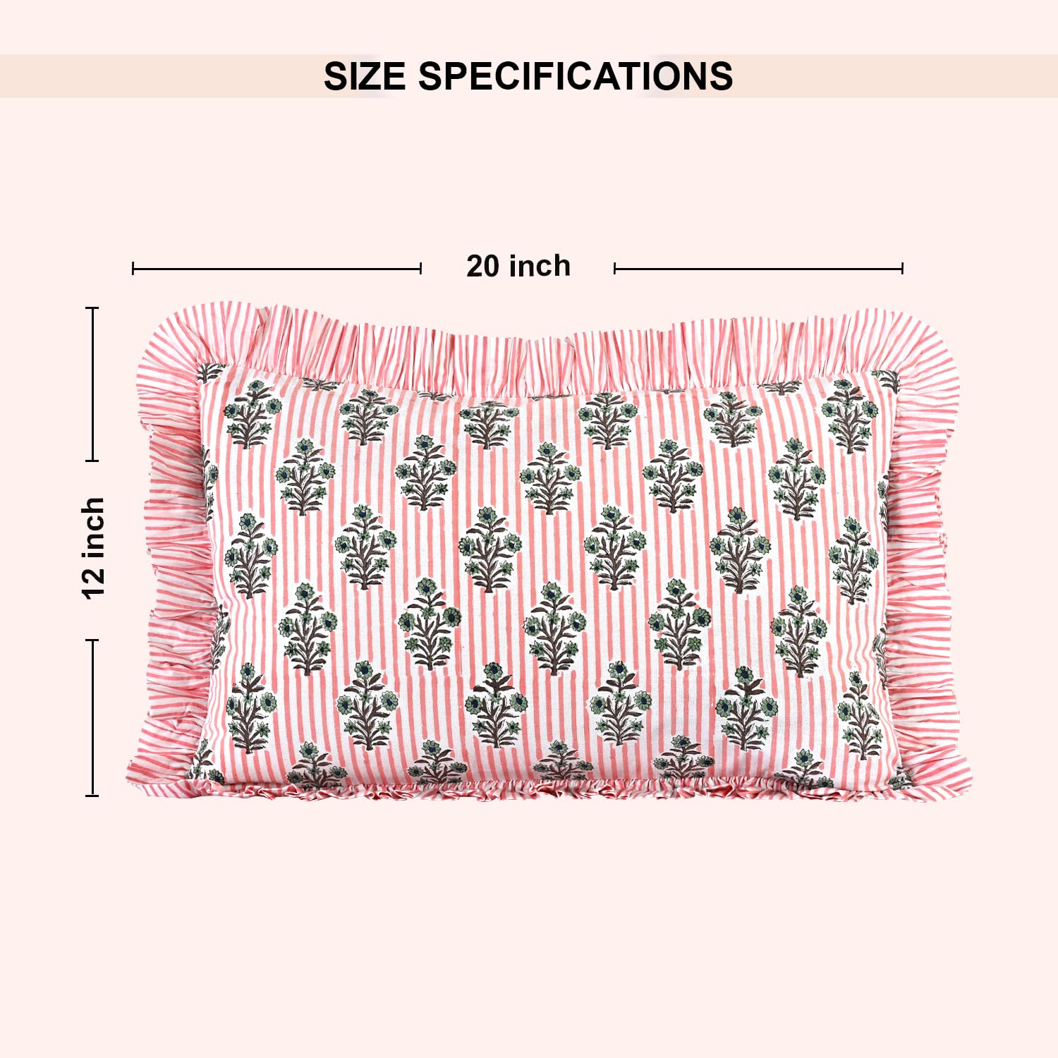 Hand Block Print Cotton Throw Pillow Cover - Salmon Blossom