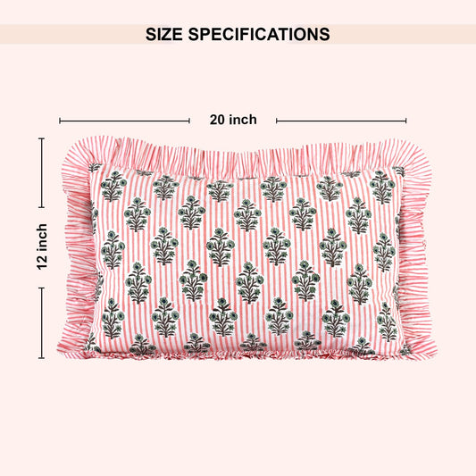 Hand Block Print Cotton Throw Pillow Cover - Salmon Blossom