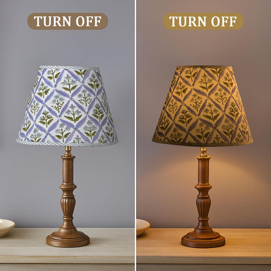 Hand Block Print Cotton Lampshade - Light Steel Blue