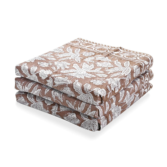 Hand Block Print Cotton Kitchen Towel - Oak Brown