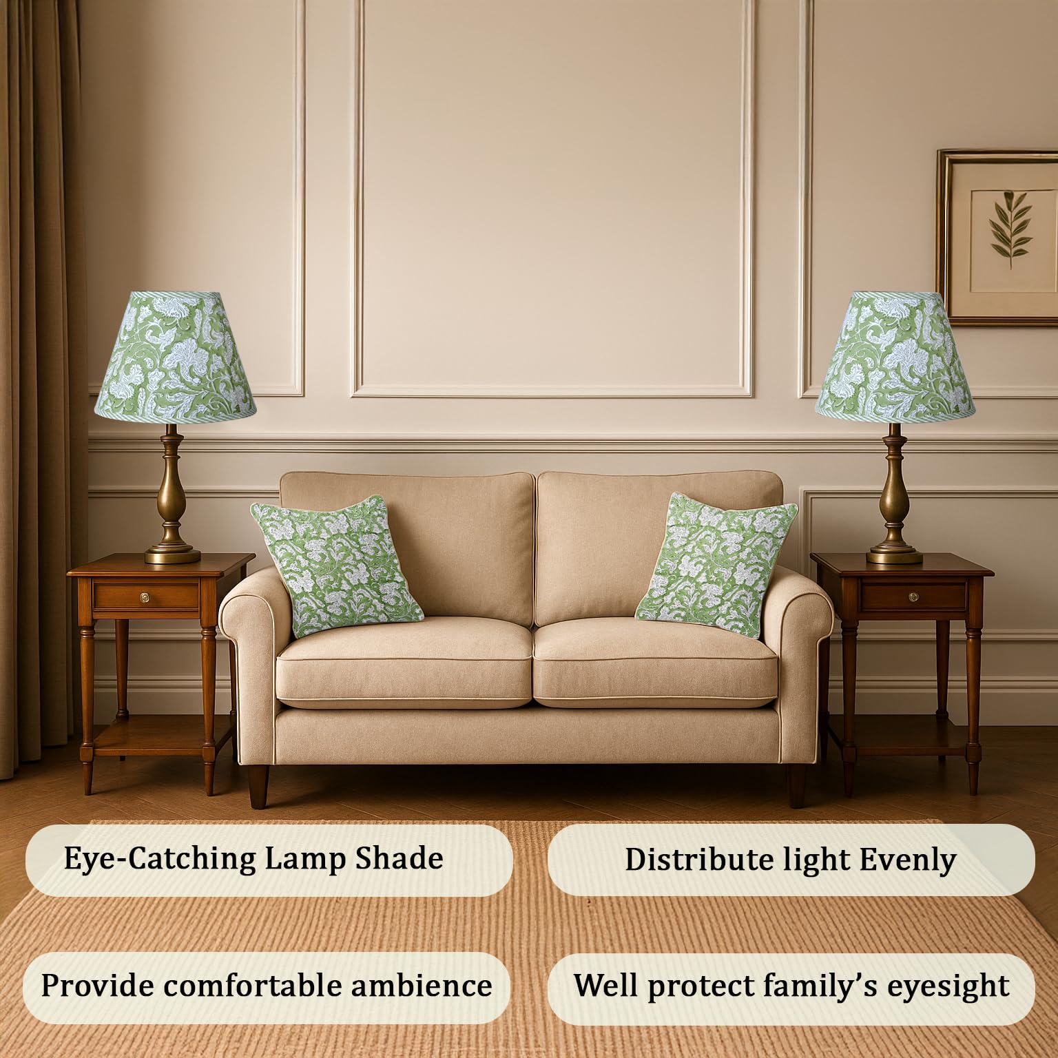 Hand Block Print Cotton Lampshade - Sage Green