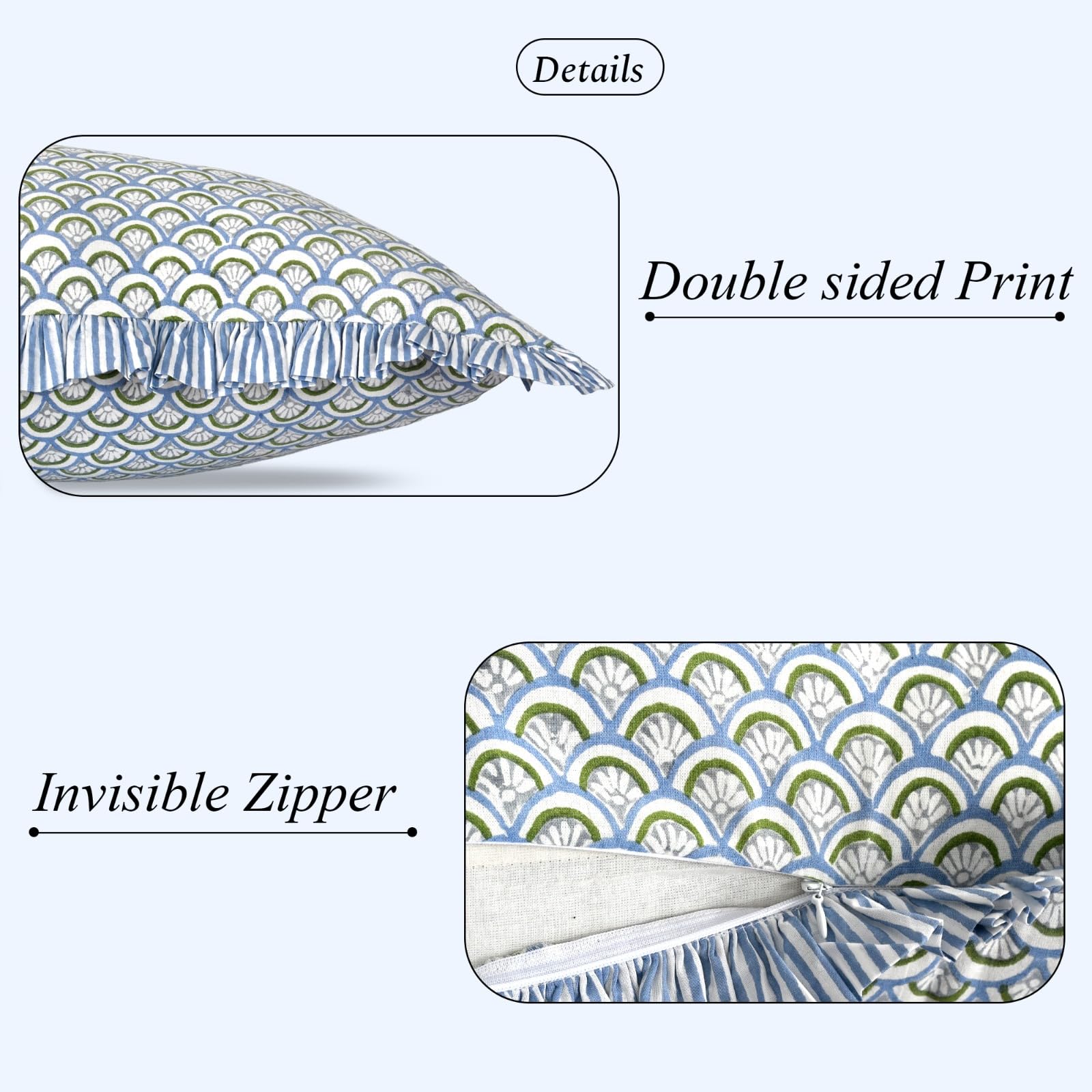 Hand Block Print Cotton Throw Pillow Cover - Hand Fan Harmony