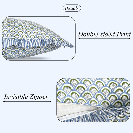 Hand Block Print Cotton Throw Pillow Cover - Hand Fan Harmony