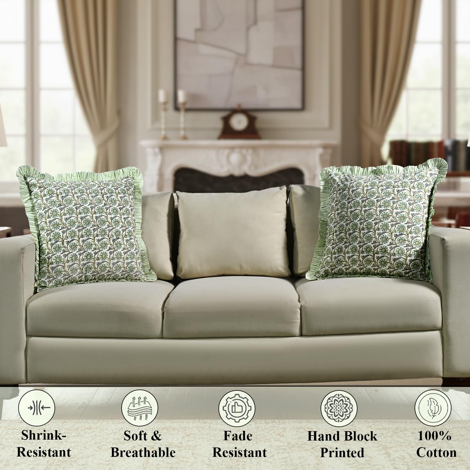 Hand Block Print Cotton Throw Pillow Cover - Bloom Bubbles