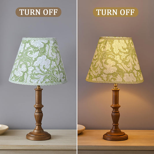 Hand Block Print Cotton Lampshade - Sage Green