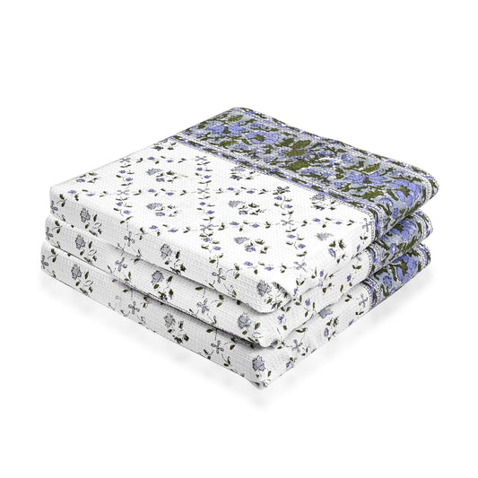 Hand Block Print Cotton Kitchen Towel - Powder Blue