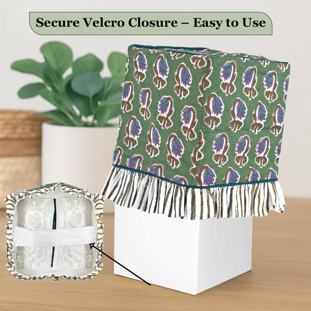 Hand Block Print Cotton Tissue Box Cover - Basil Green