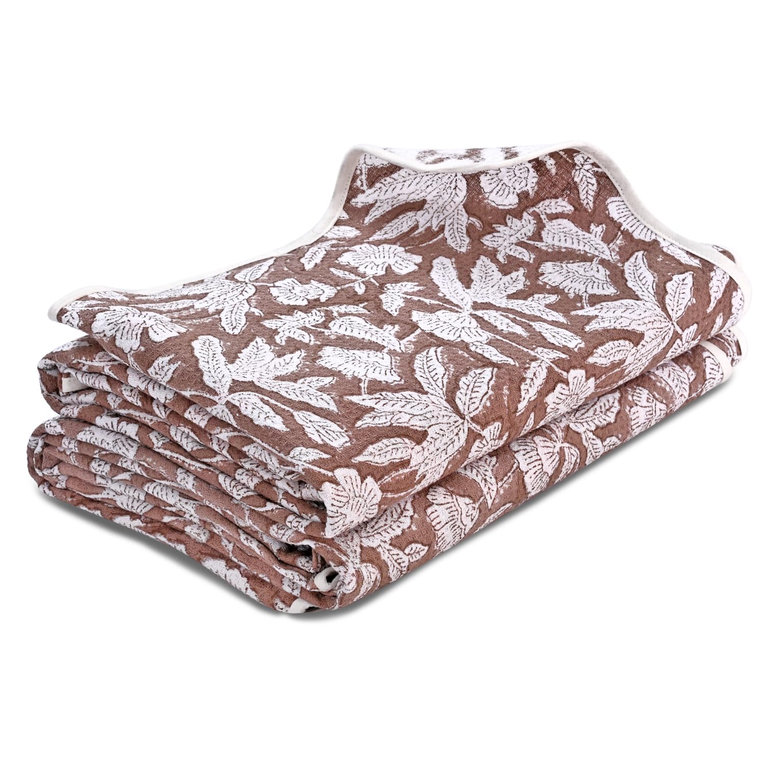 Hand Block Print Cotton Kitchen Towel - Oak Brown