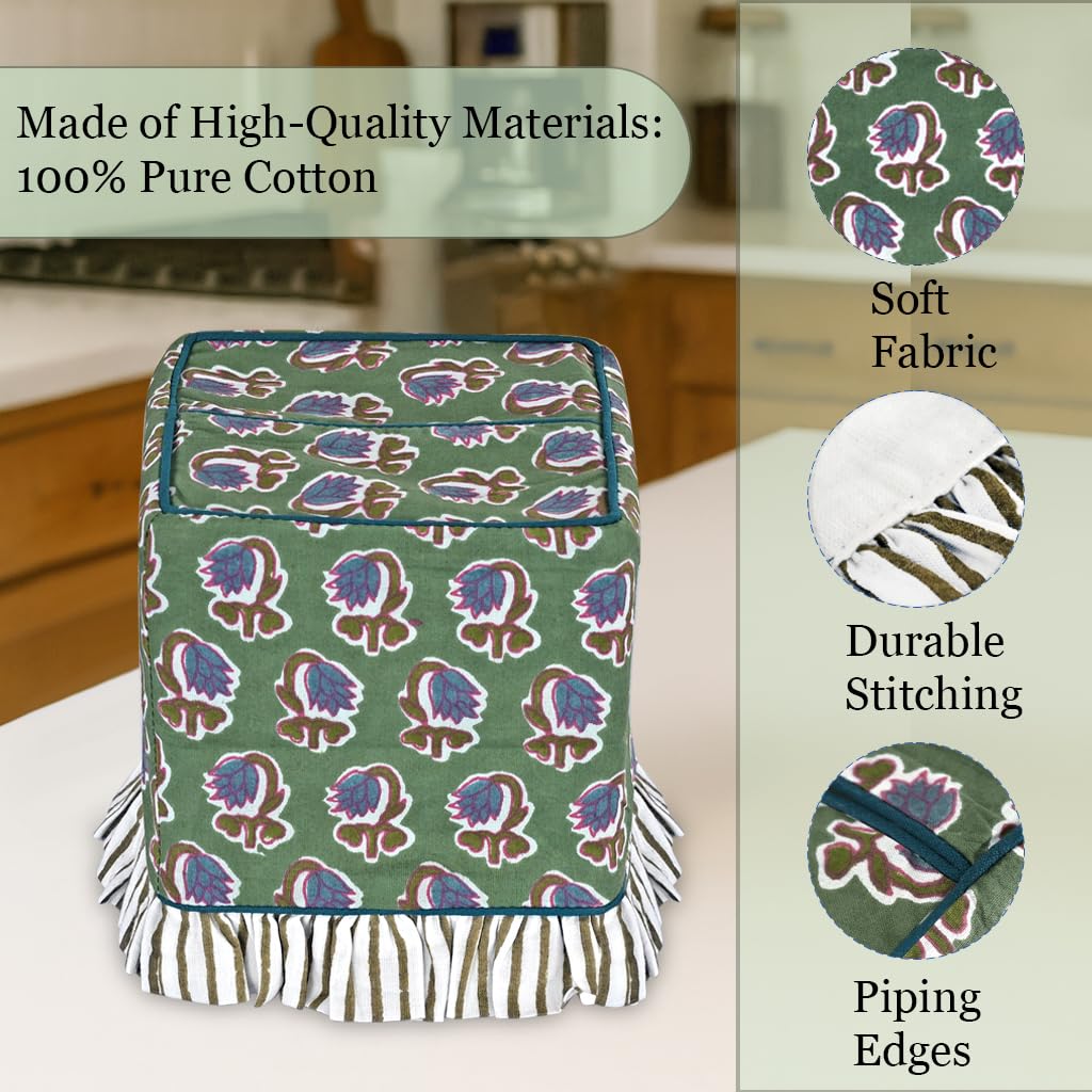 Hand Block Print Cotton Tissue Box Cover - Basil Green