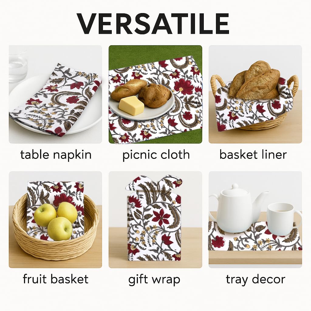 Hand Block Print Cotton Cloth Napkin - Prune Red