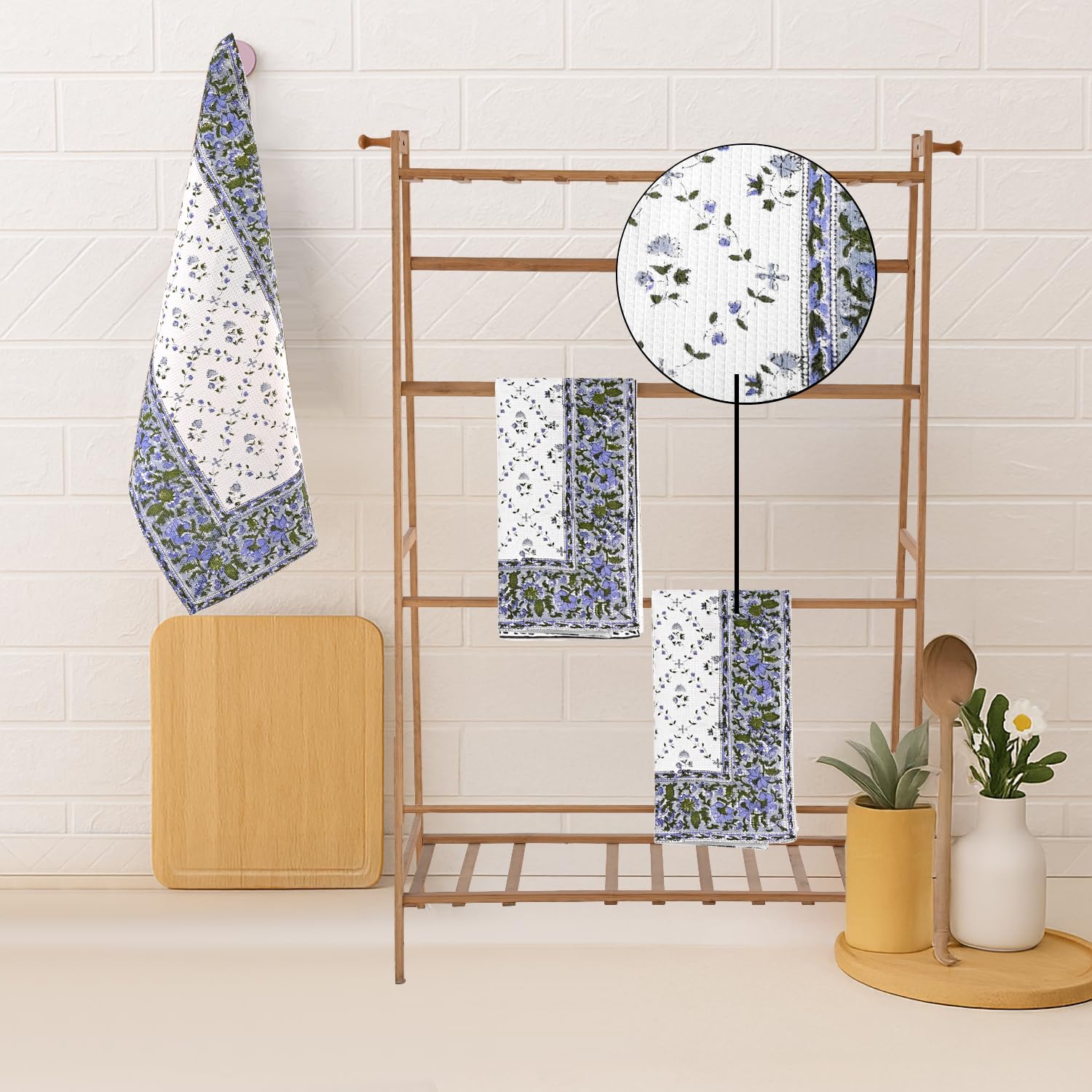 Hand Block Print Cotton Kitchen Towel - Powder Blue