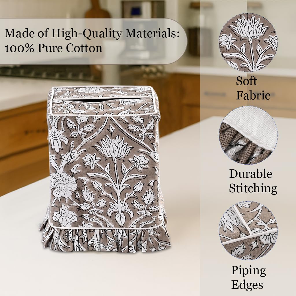 Hand Block Print Cotton Tissue Box Cover - Taupe