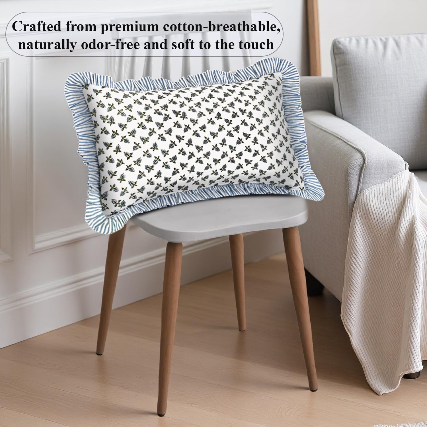 Hand Block Print Cotton Throw Pillow Cover - Baby Blossoms