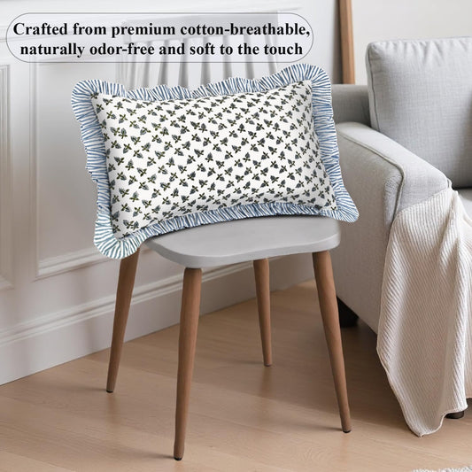 Hand Block Print Cotton Throw Pillow Cover - Baby Blossoms
