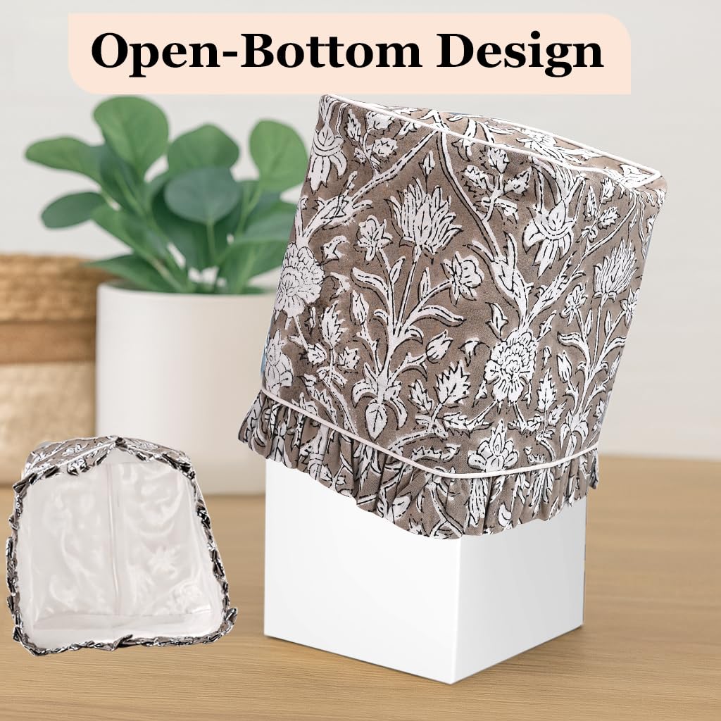 Hand Block Print Cotton Tissue Box Cover - Taupe
