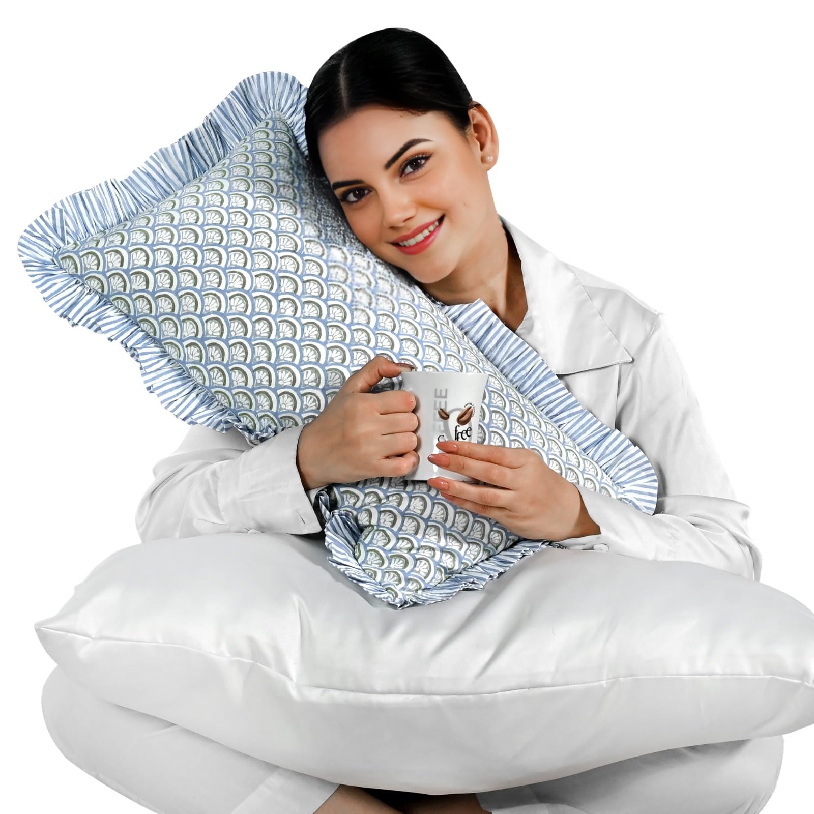 Hand Block Print Cotton Throw Pillow Cover - Hand Fan Harmony