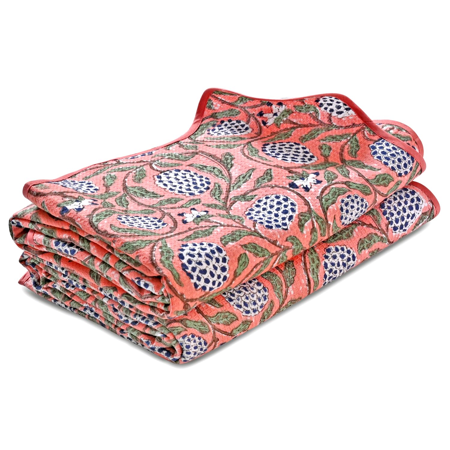 Hand Block Print Cotton Kitchen Towel - Dark Salmon