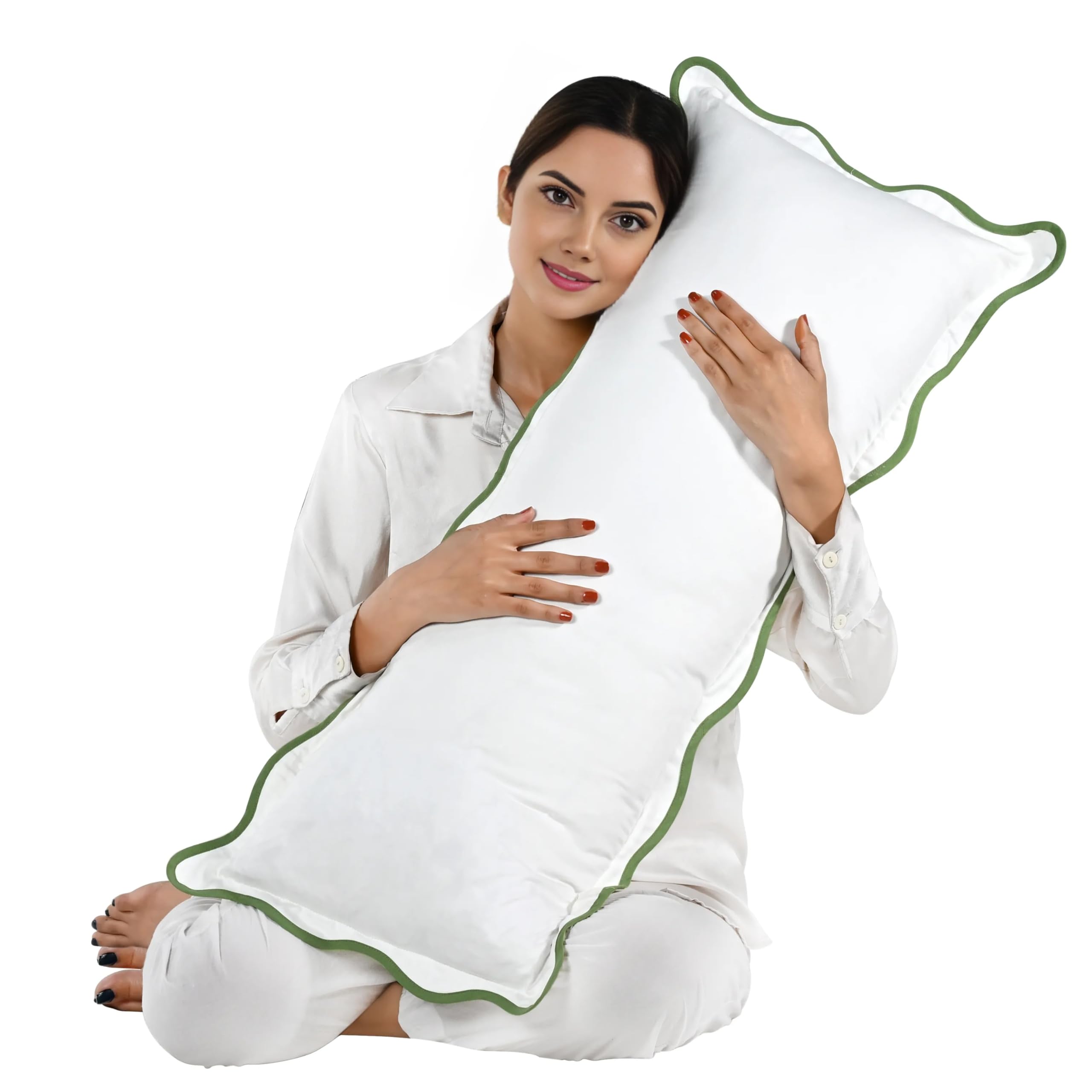 Hand Block Print Cotton Throw Pillow Cover - White With Green