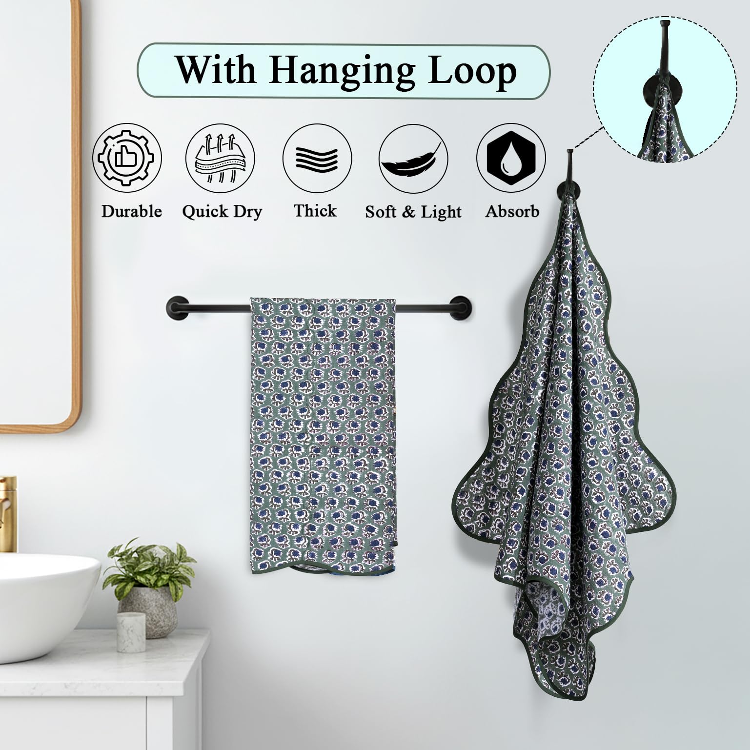 Hand Block Print Cotton Kitchen Towel - Basil Green
