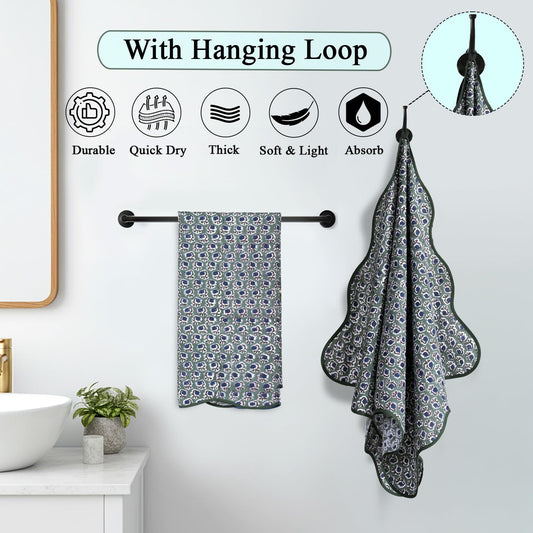 Hand Block Print Cotton Kitchen Towel - Basil Green