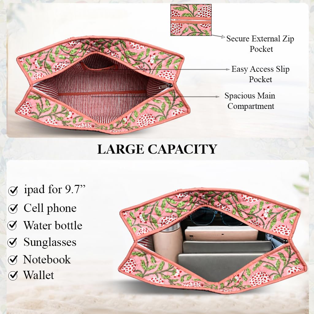 Hand Block Print Cotton Handbag - Strawberry Pink