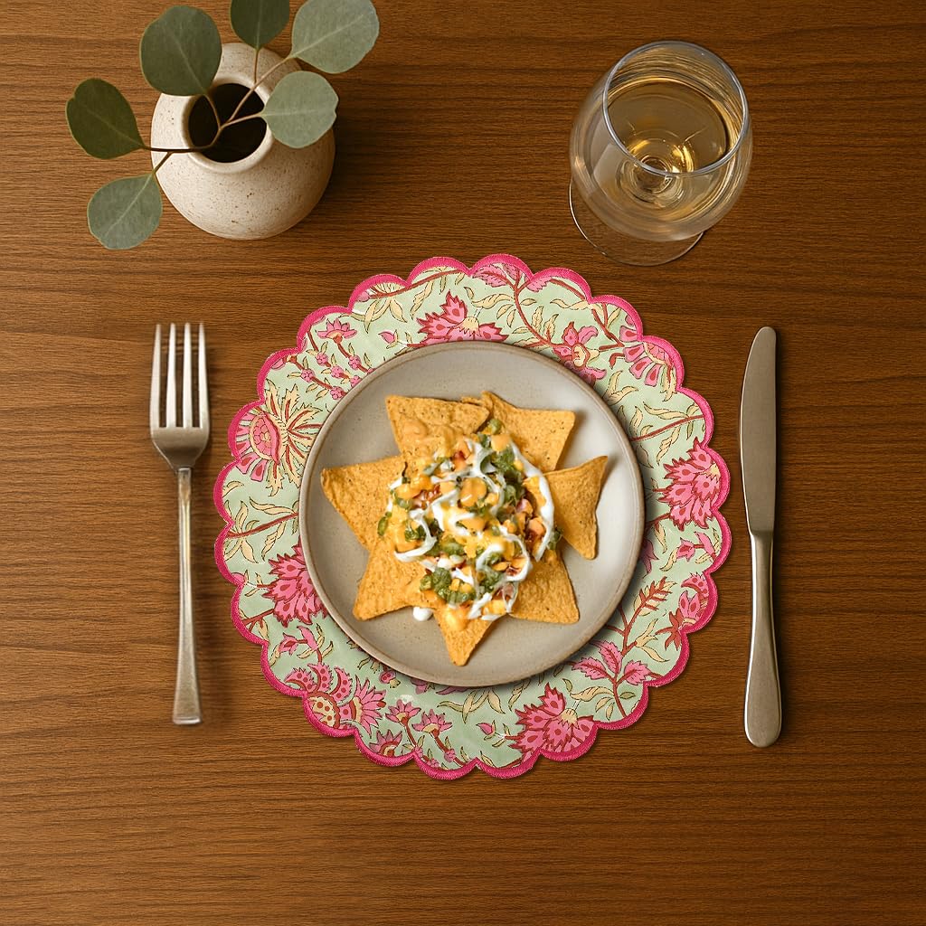 Hand Block Print Cotton Placemat - Pistachio Green