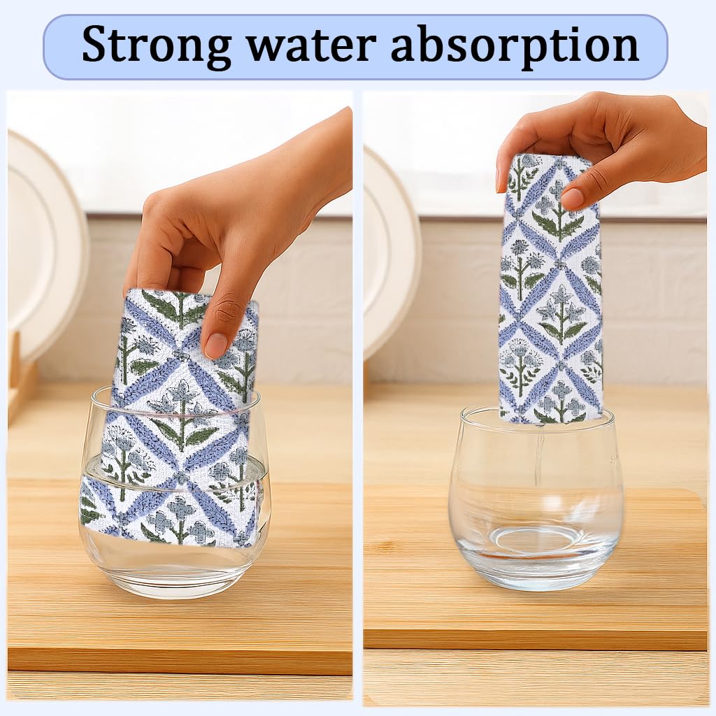 Hand Block Print Cotton Kitchen Towel - Light Steel Blue