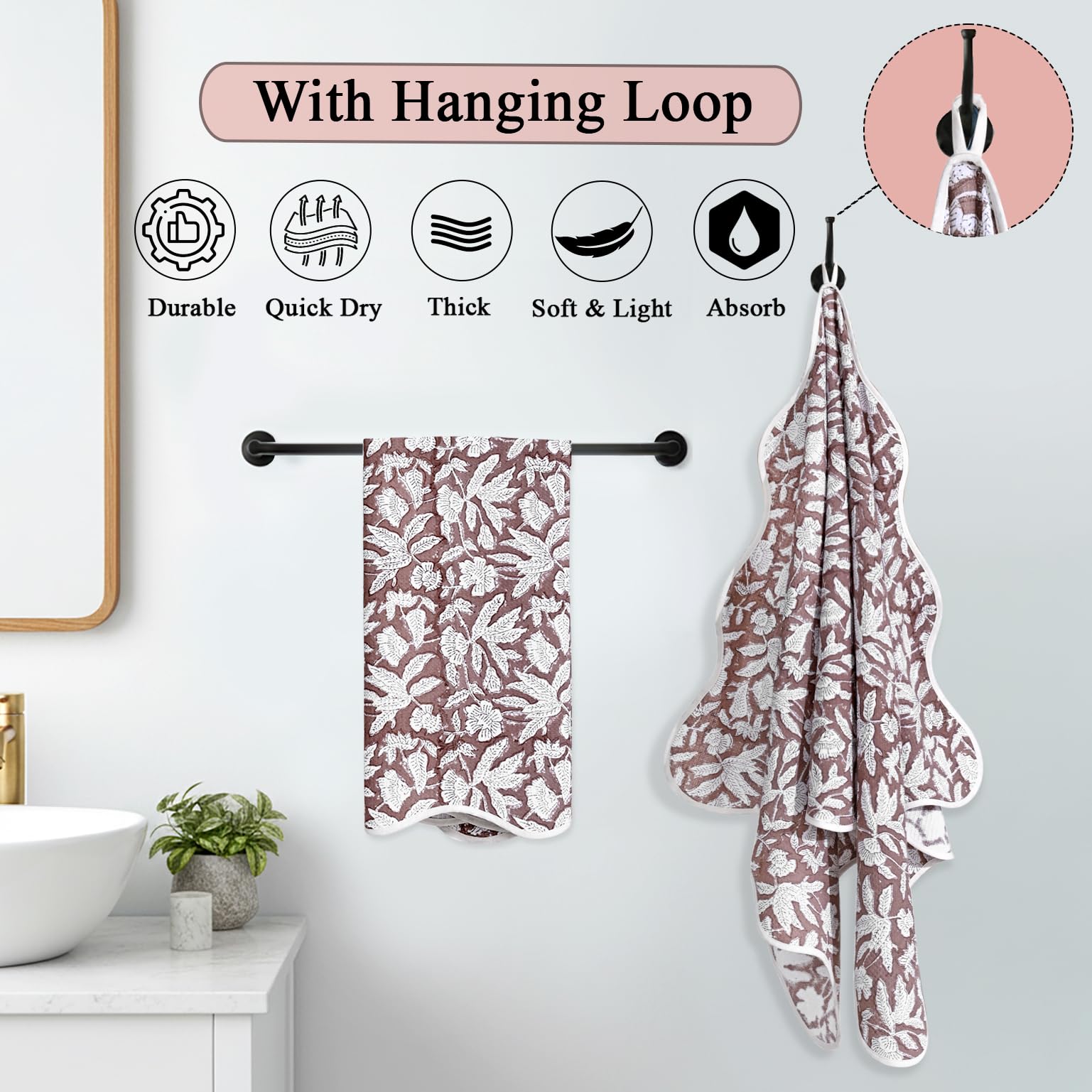 Hand Block Print Cotton Kitchen Towel - Oak Brown