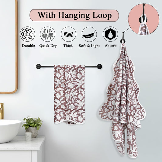 Hand Block Print Cotton Kitchen Towel - Oak Brown