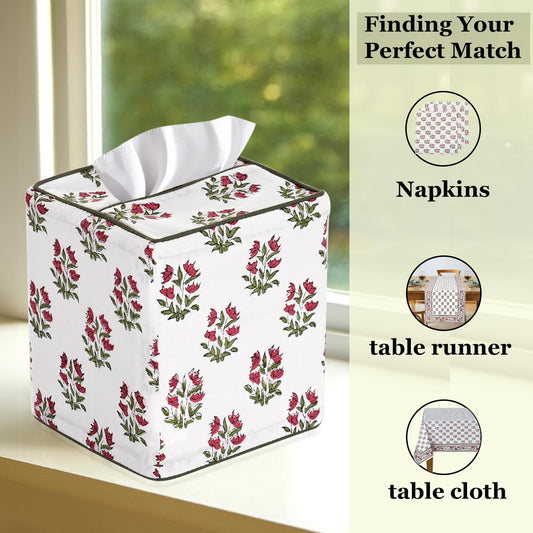 Hand Block Print Cotton Tissue Box Cover - Marmalade Red