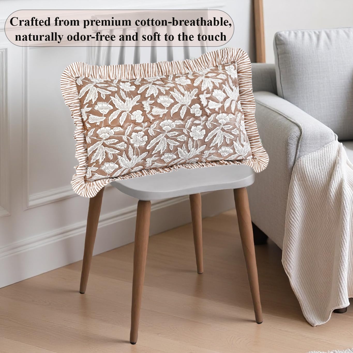 Hand Block Print Cotton Throw Pillow Cover - Oak Brown