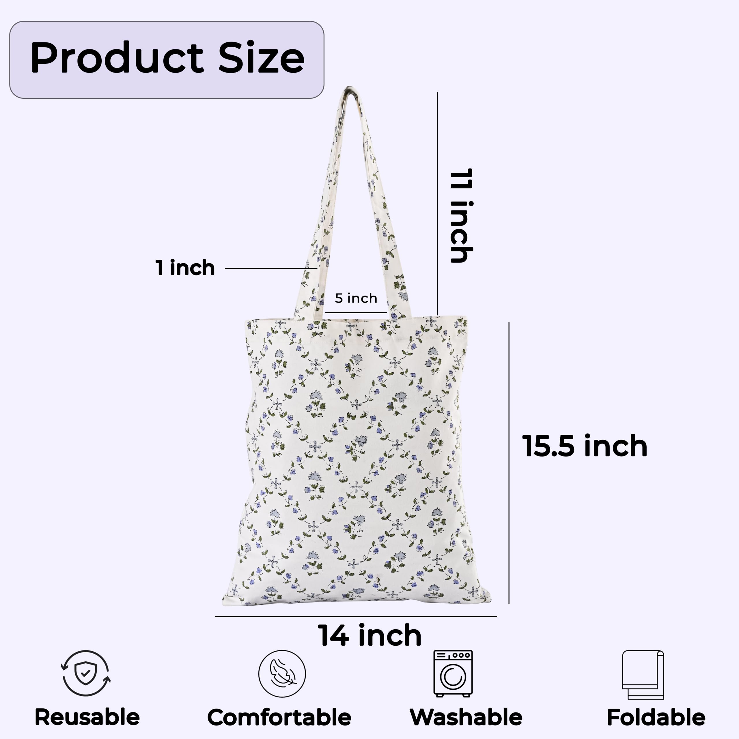 Hand Block Print Cotton Tote Bag - Powder Blue