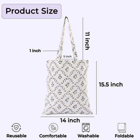 Hand Block Print Cotton Tote Bag - Powder Blue