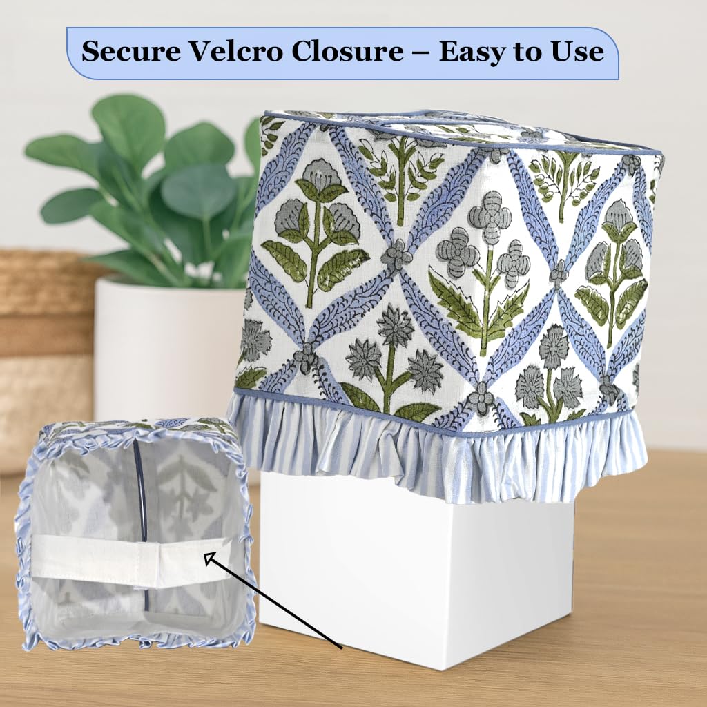 Hand Block Print Cotton Tissue Box Cover - Light Steel Blue