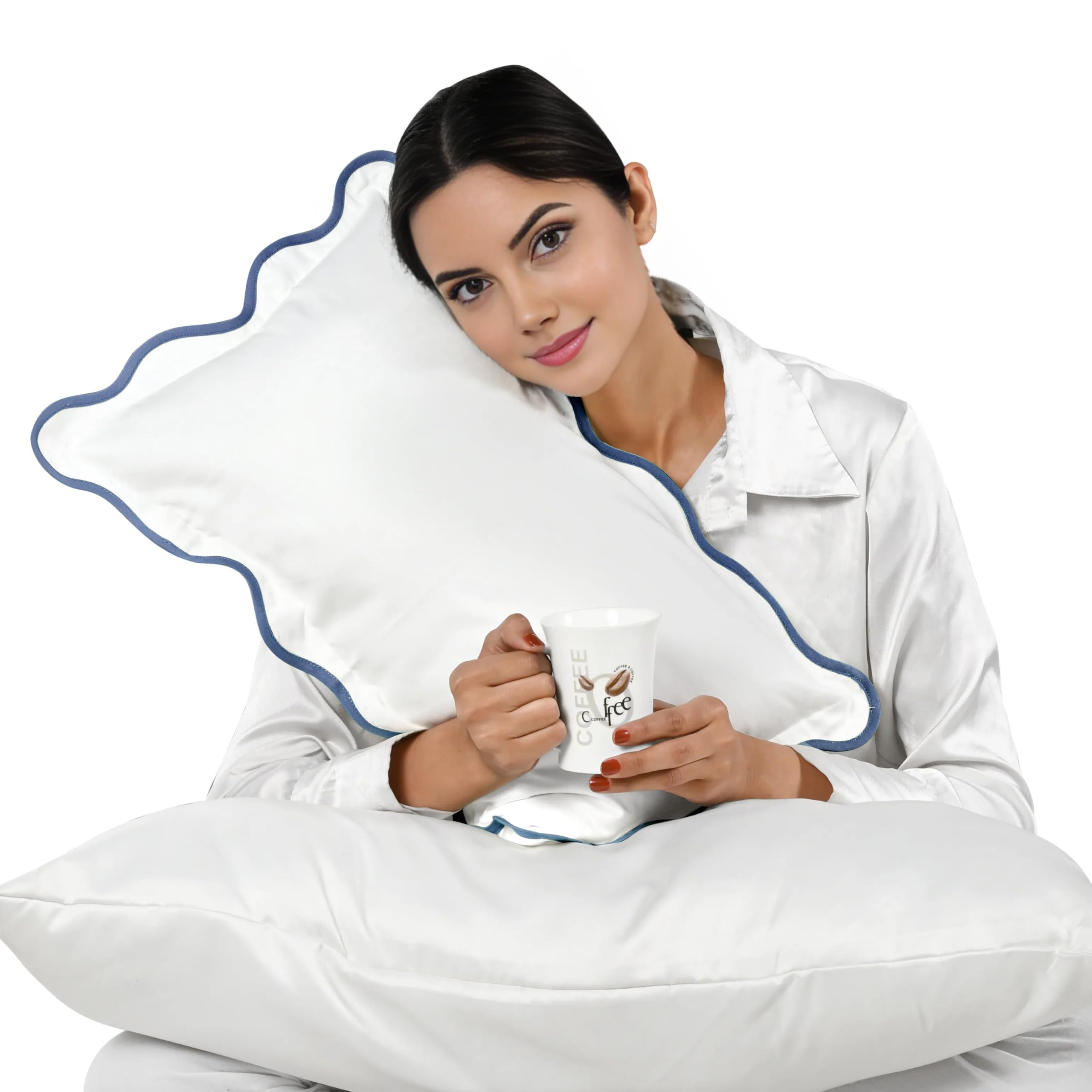 Hand Block Print Cotton Throw Pillow Cover - White With Blue