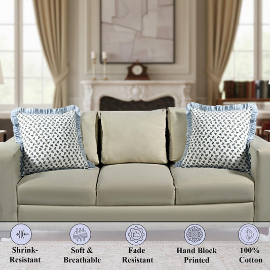Hand Block Print Cotton Throw Pillow Cover - Baby Blossoms