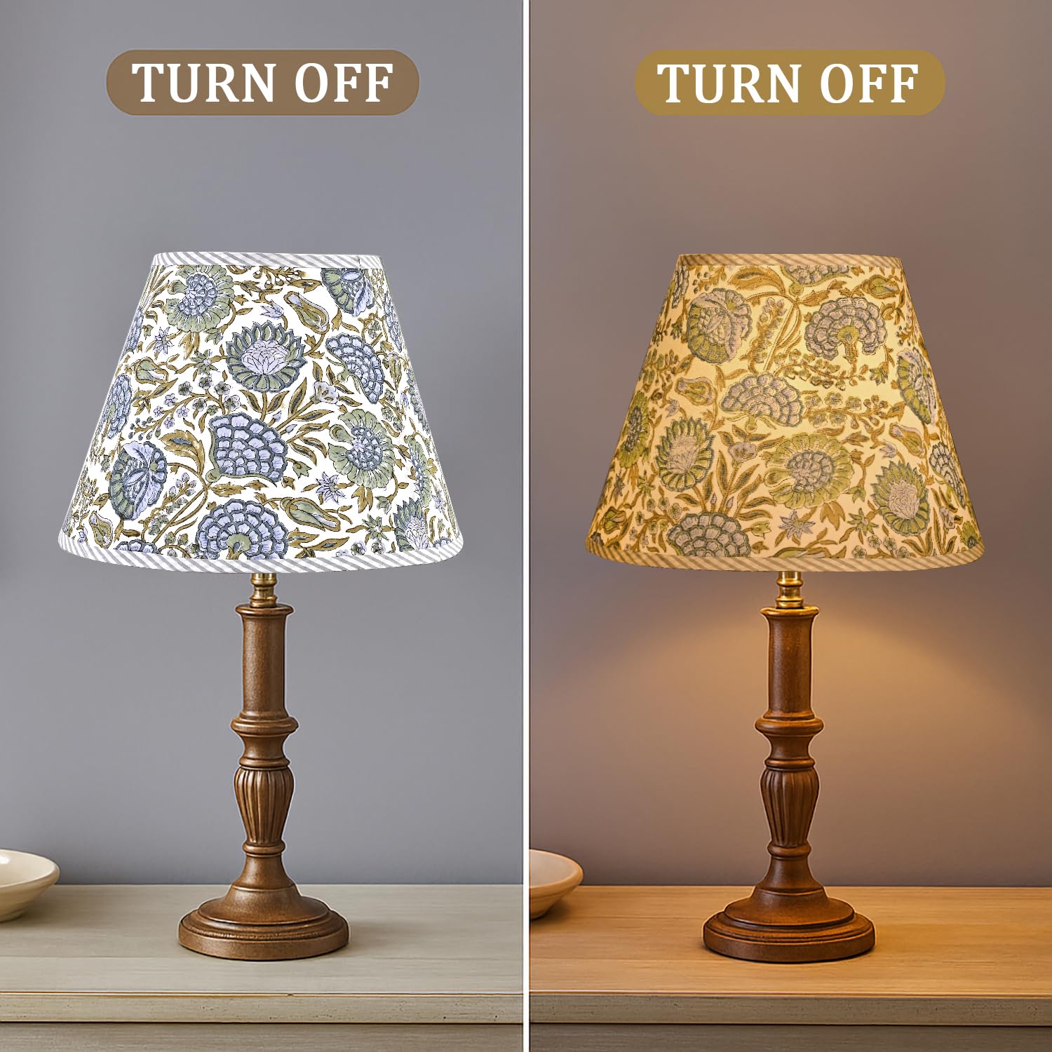 Hand Block Print Cotton Lampshade - Asparagus Green