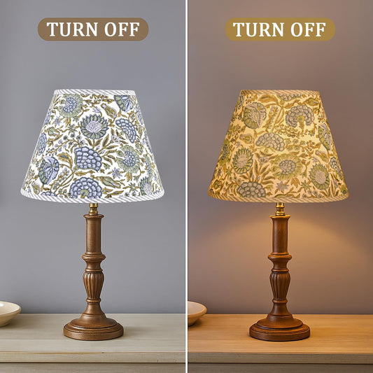 Hand Block Print Cotton Lampshade - Asparagus Green
