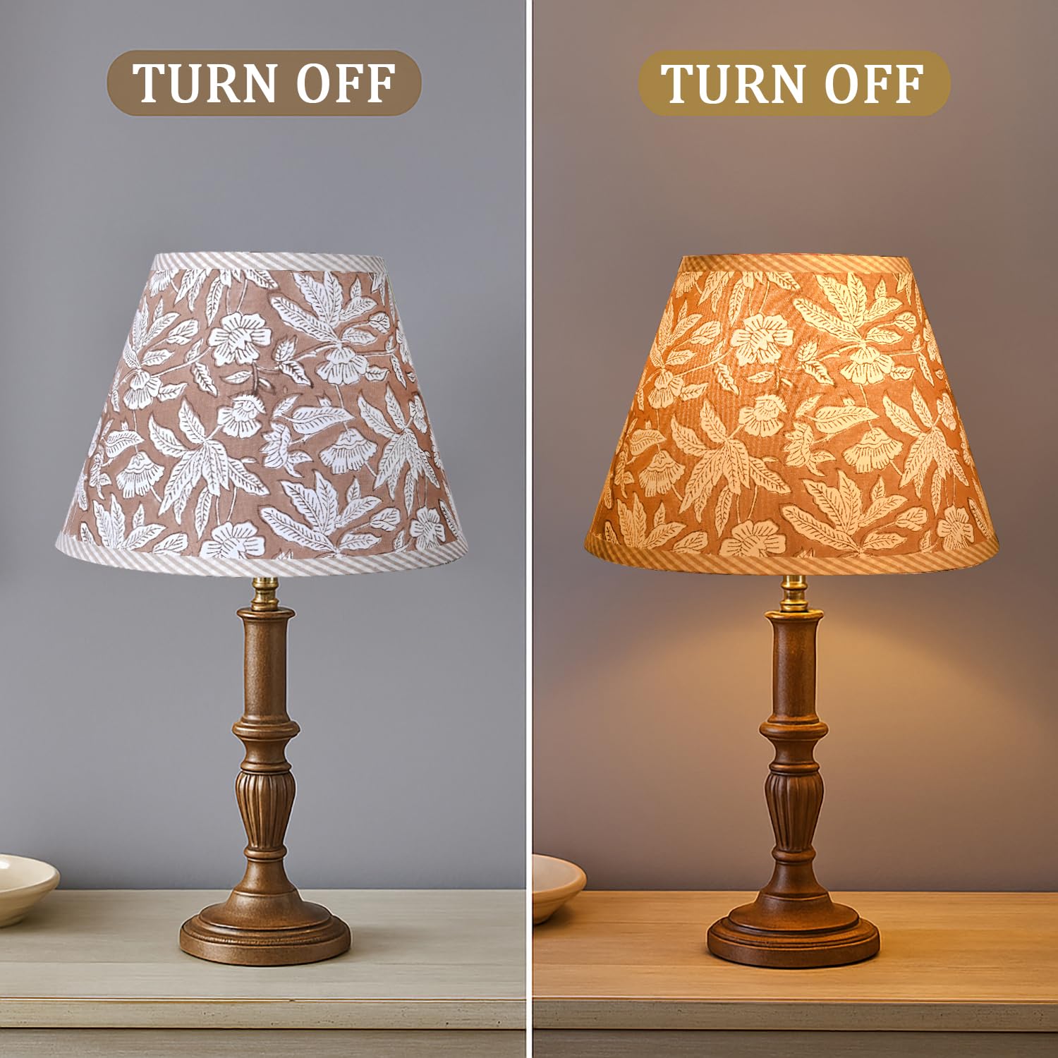 Hand Block Print Cotton Lampshade - Oak Brown