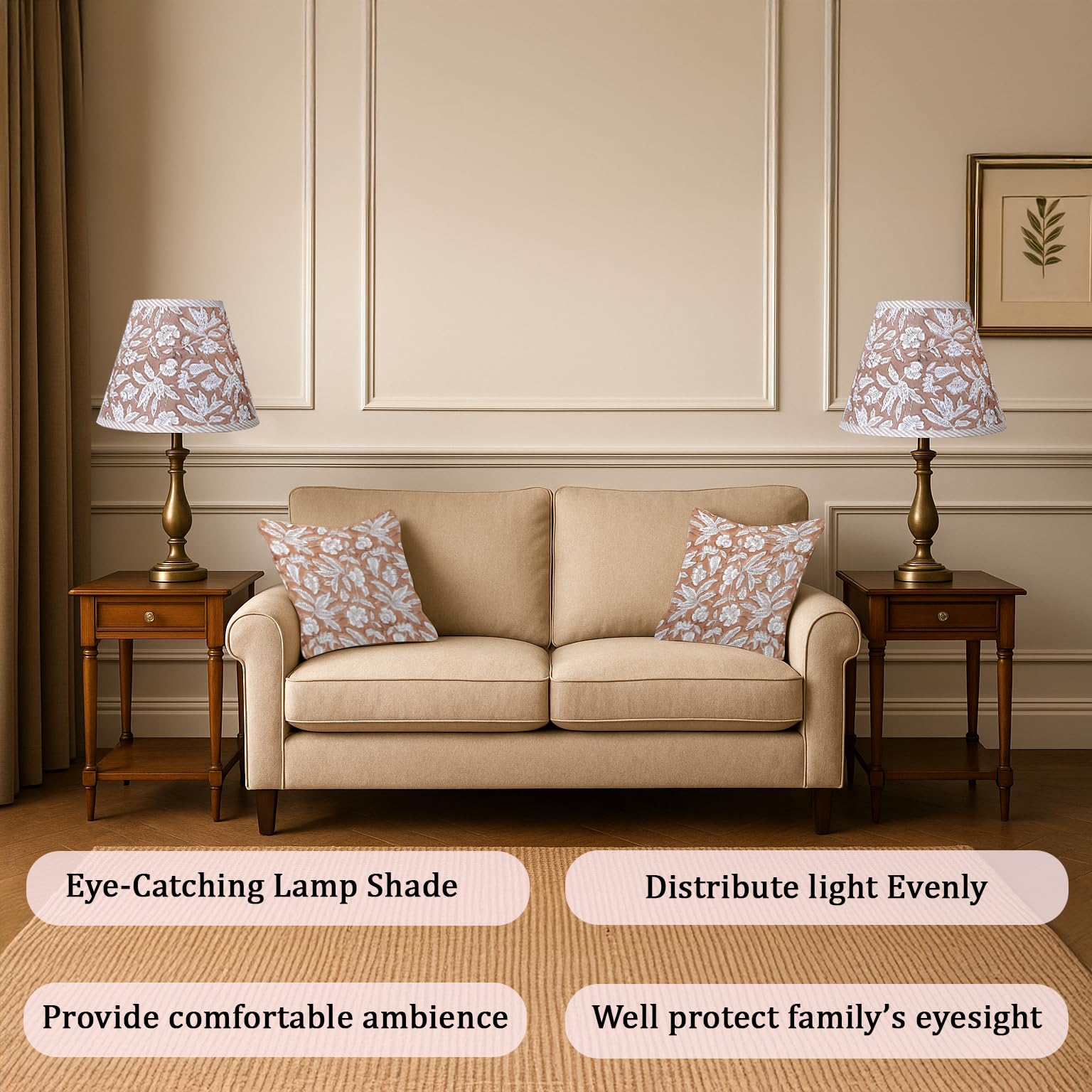 Hand Block Print Cotton Lampshade - Oak Brown