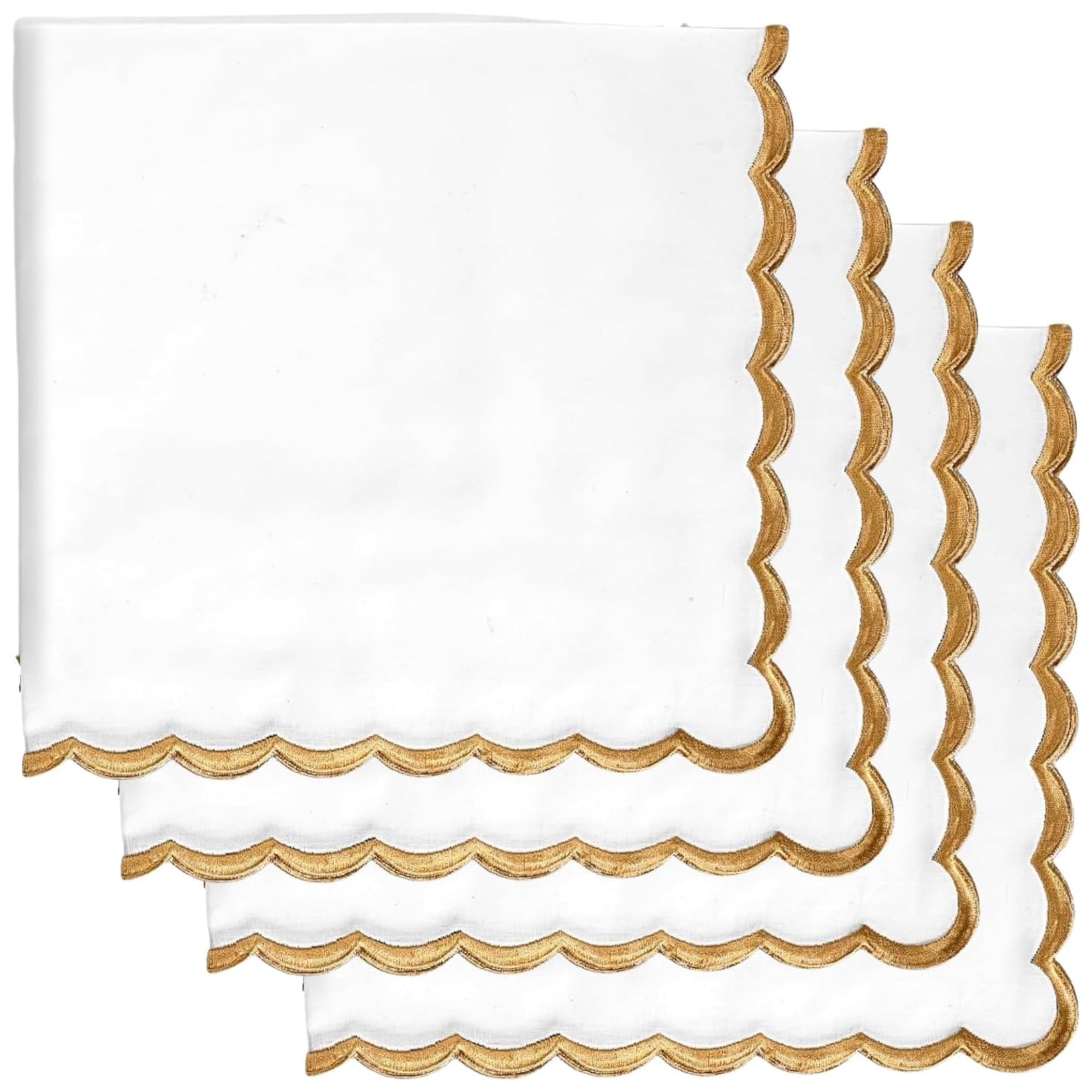 Hand Block Print Cotton Cloth Napkin - White with Champagne Gold Edge
