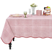 Block Print Cotton Scallop Tablecloth - Ruby Red Stripe