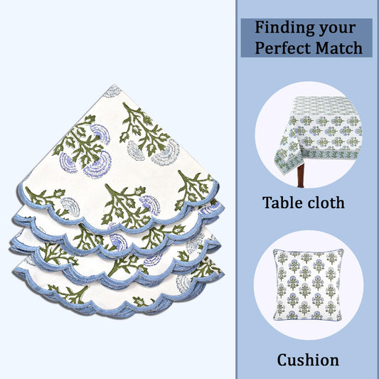 Hand Block Print Cotton Placemat - Mughal Buta Blue