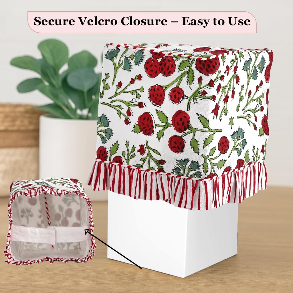 Hand Block Print Cotton Tissue Box Cover - Red Garnet