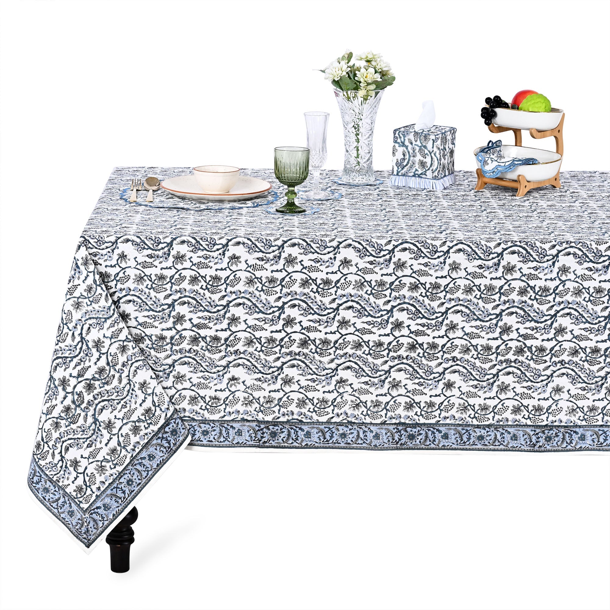 Baby Blue Eyes Rectangle Tablecloth Ridhi Block Print